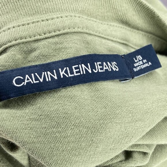 Calvin‎ Klein Jeans Large L Green 100% Cotton Knit Front Pocket Logo T-Shirt Tee - Picture 3 of 4